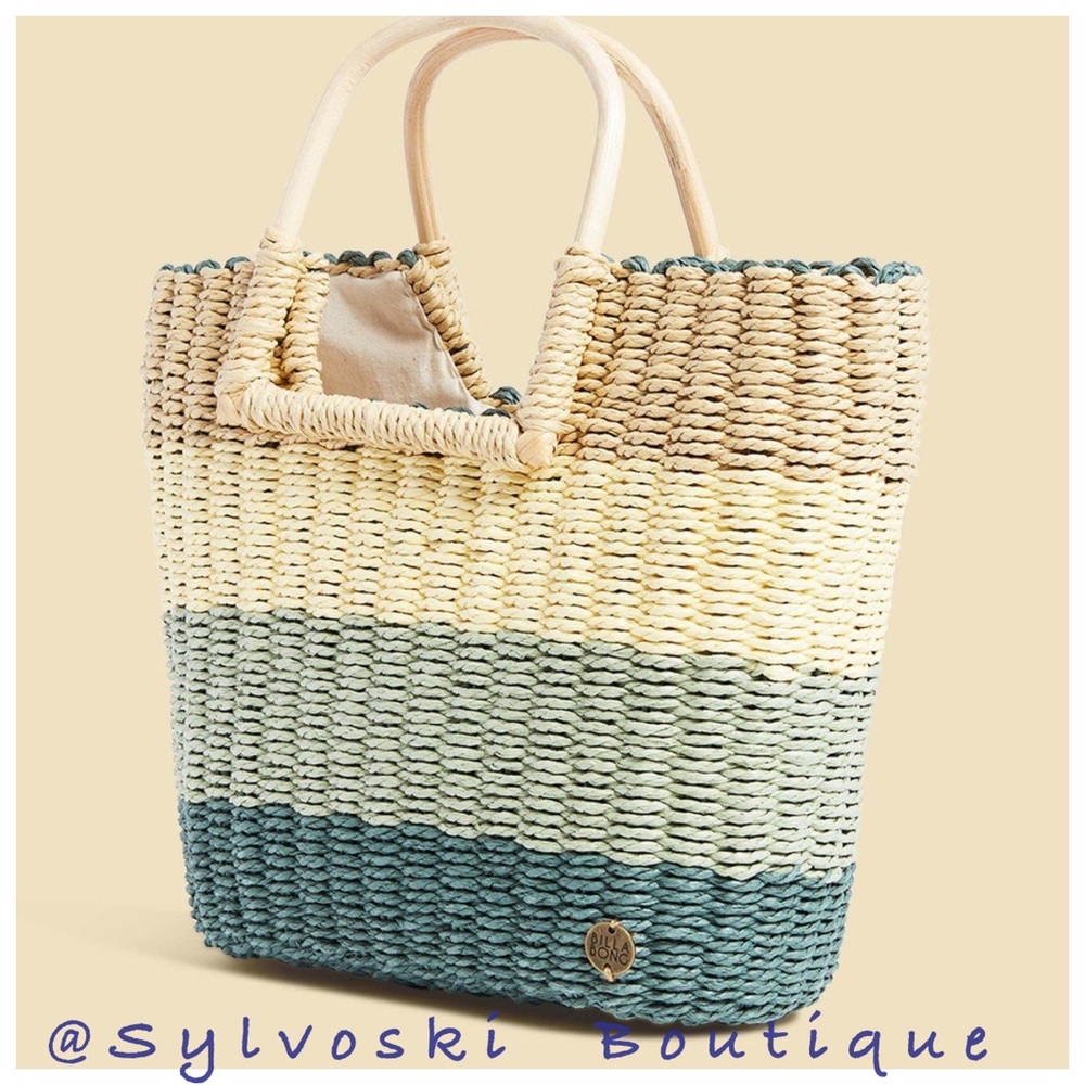 🌴 BILLABONG Salty Blonde Ride The Waves Straw Handbag NWT - Picture 5 of 7